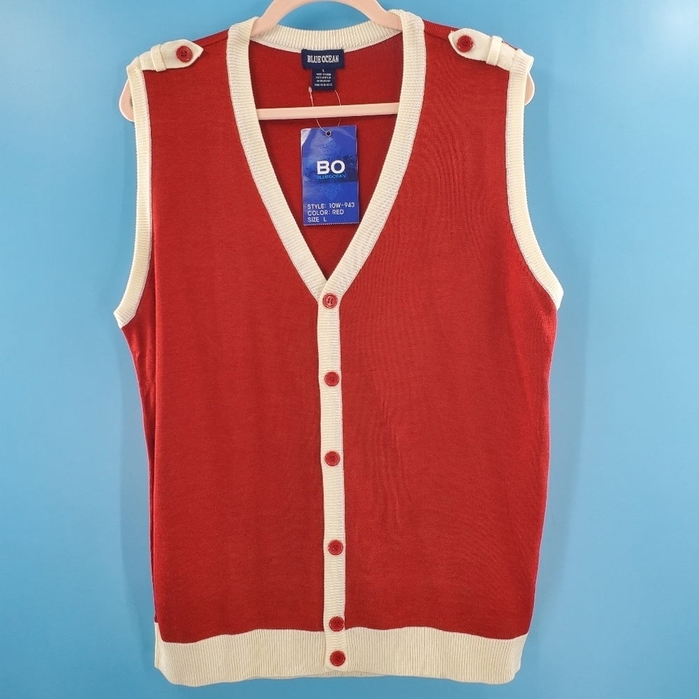 NWT Blue Ocean red button up sweater vest L